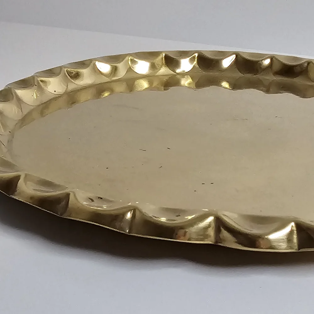 Vintage Moroccan Handmade Brass Tray Plate Morocco Scalloped Edge